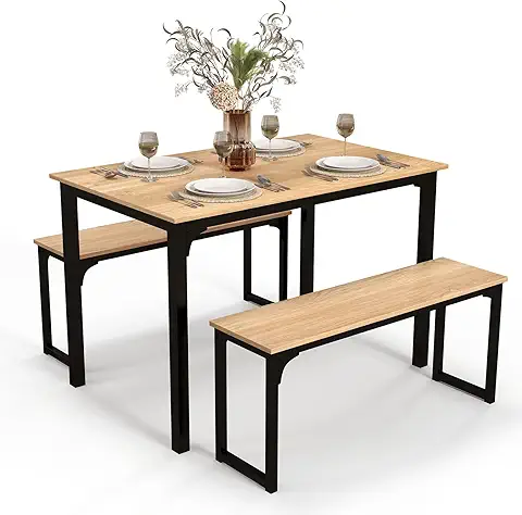RELAX4LIFE Dining Table with 2 Benches